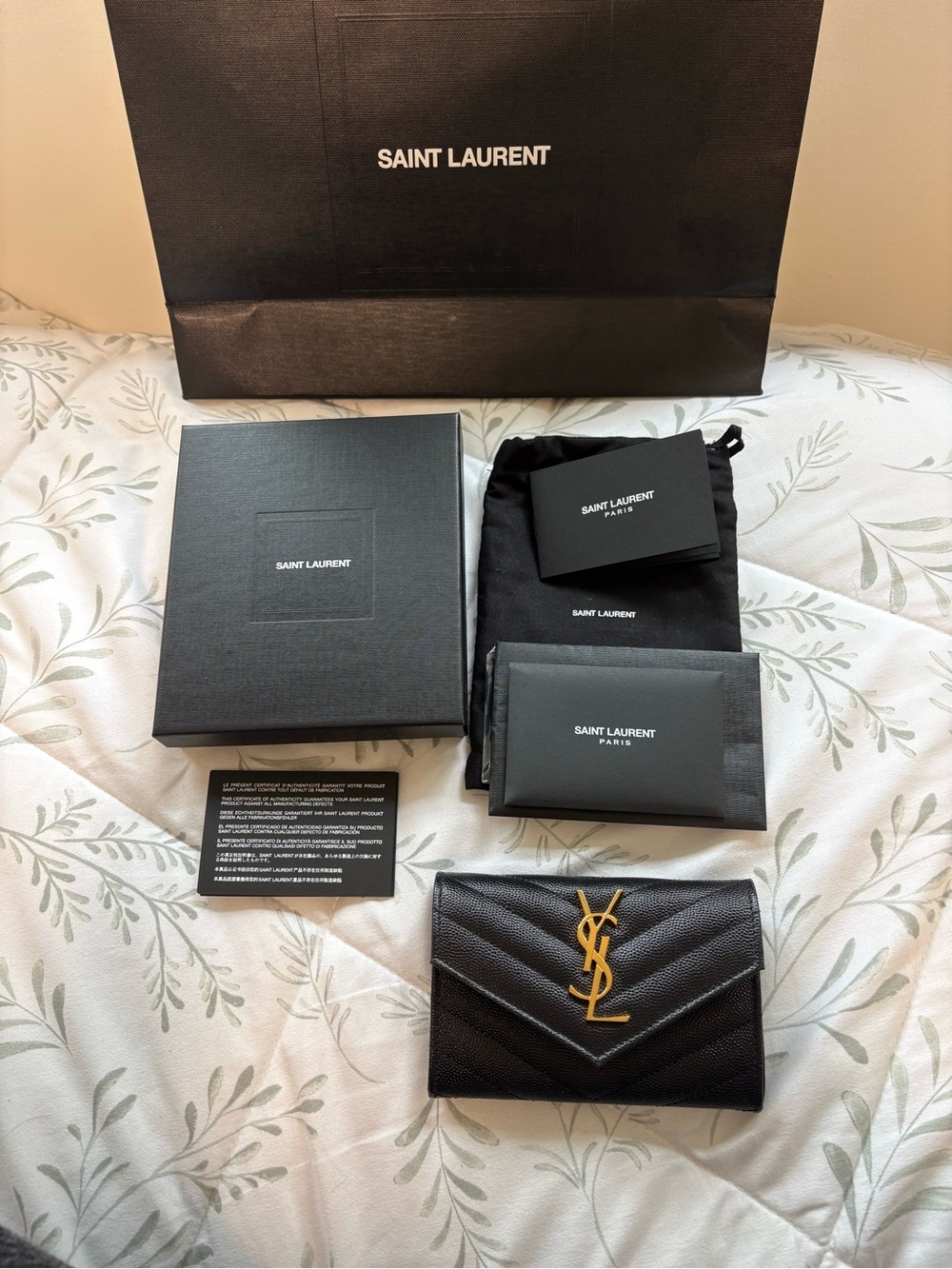 Saint Laurent Black Quilted Leather Wallet with Gold YSL Logo